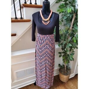 Coco Women's Multicolor Rayon Scoop Neck 3/4 Sleeve Long Maxi Dress Size Medium